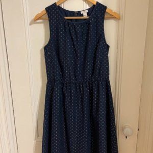 EUC J Crew Factory Navy with Gold Dots Dress Size 2